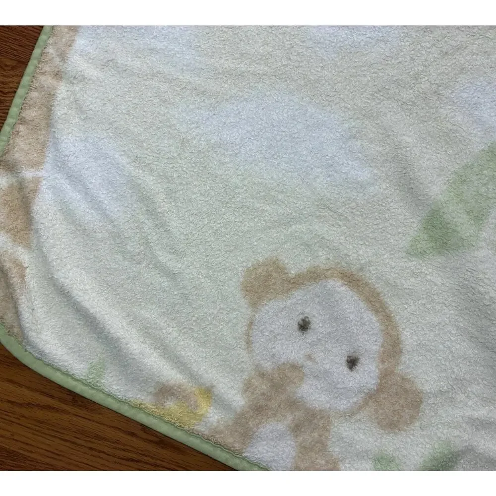 Carters Monkey Baby Blanket Fleece Plush Green Yellow Palm Tree Jungle Blue Bird